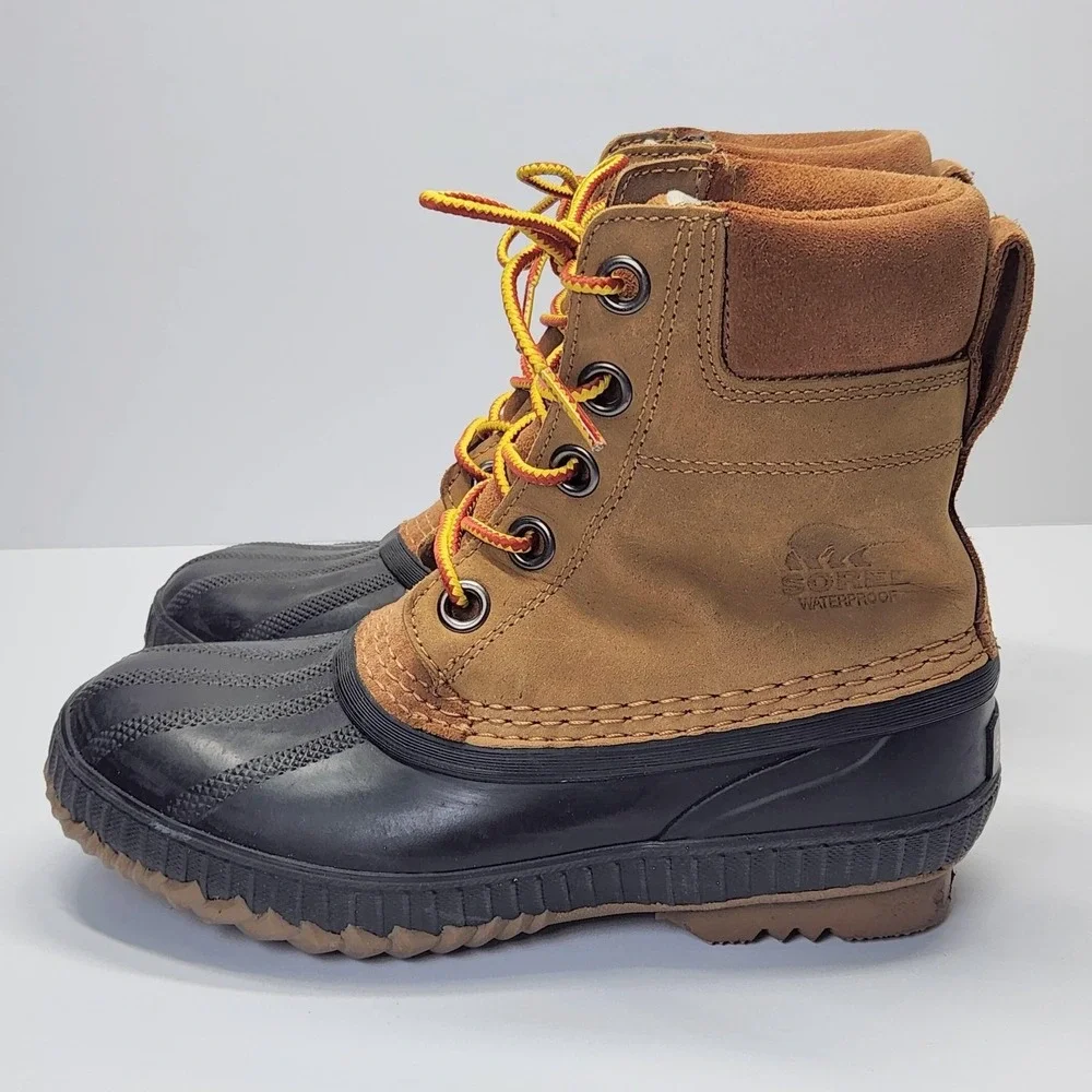 Sorel Boots Kids Size 3 Brown Leather Waterproof Duck Snow Winter Lace Up Ankle